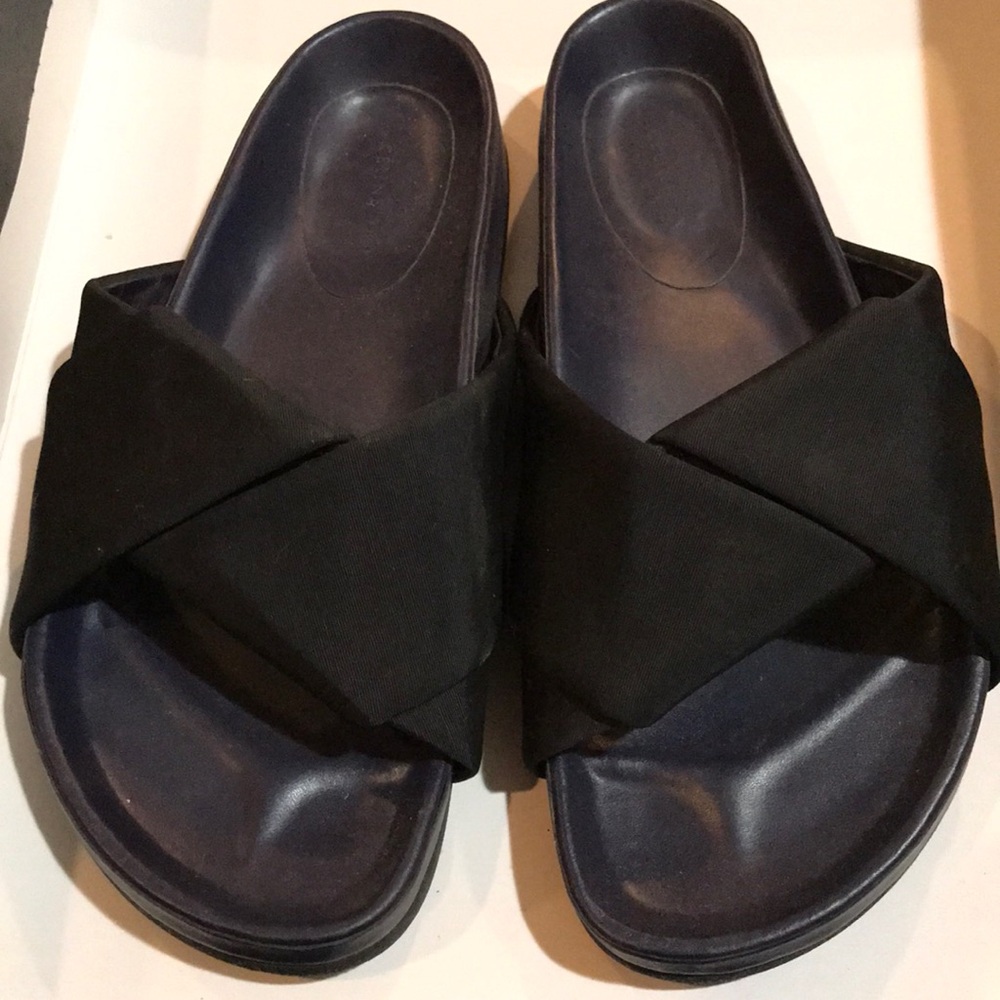 CELINE Black Neoprene Crossover Flat Slides EU 37 US 6.5